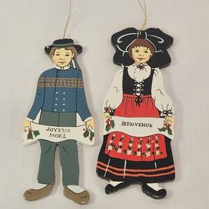 Hewitt & Newkirk French‎ Wooden Couple Ornaments Hand Painted France